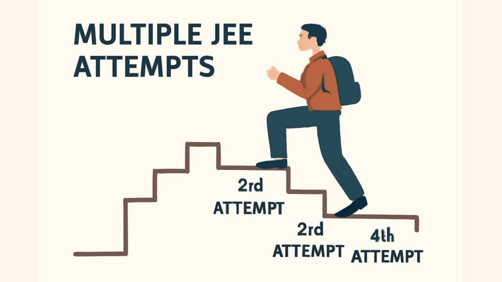 How Many Attempts for JEE Mains: Complete Guide for 2026 3 a student climbing a staircase representing multiple JEE attempts over years.